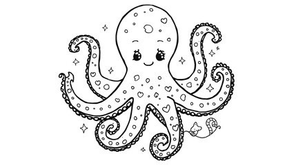 Hand-doodle line drawing of an octopus with decorative tentacle patterns