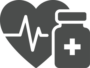 Heartbeat cardiology medical care health symbol with medicine bottle symbol for healthcare science and wellbeing vector