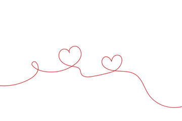 Minimal Red thread forming hearts continuous line design,