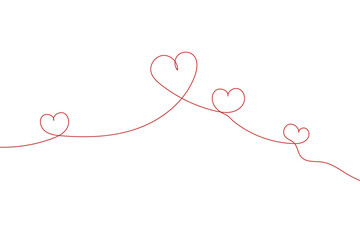 Red thread forming multiple hearts continuous line design, line love design