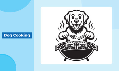 Golden Retriever Dog Grilling Burgers Vector Illustration for Barbecue Themes and Outdoor Cooking Events