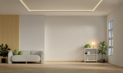 Interior design simplicity in a chic living room arrangement. 3D render illustration