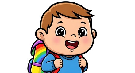 Obraz premium Cute Baby Sitting and Smiling in Blue Outfit Cute Cartoon Illustration of a Happy Infant on White Background