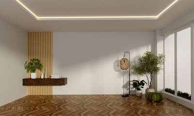 Interior design wellness with elegant simplicity and natural textures. 3D render illustration