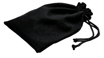 Black drawstring bag isolated on transparent background for storing small valuables