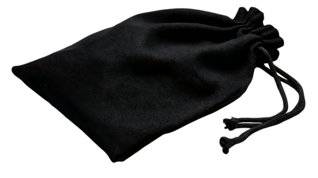 Black drawstring bag isolated on transparent background for storing small valuables