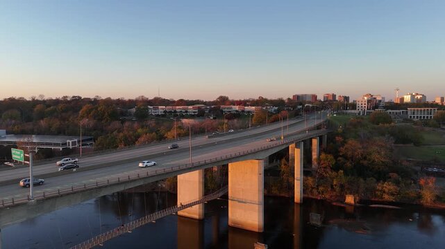 Richmond Virginia Robert E Lee Bridge and James River 4k aerial drone video
