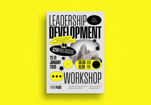 Gray And Black Minimalist Leadership Development Workshop Flyer Set