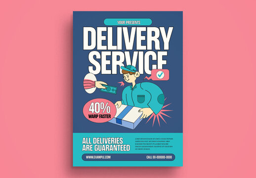 Blue Flat Delivery Service Flyer Layout