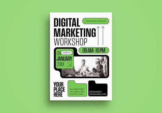 Green And Black Utilitarian Digital Marketing Workshop Flyer Layout