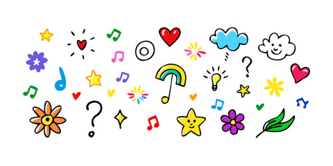 Hand drawn doodle set of colorful elements