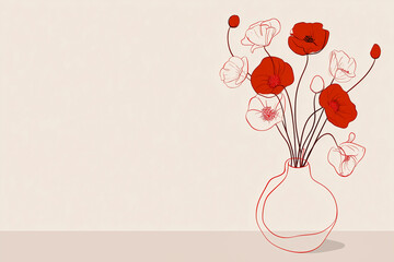 A vase with poppies and copy space on a light background
