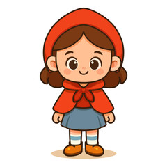 Cute little girl cartoon character in red hood vector illustration