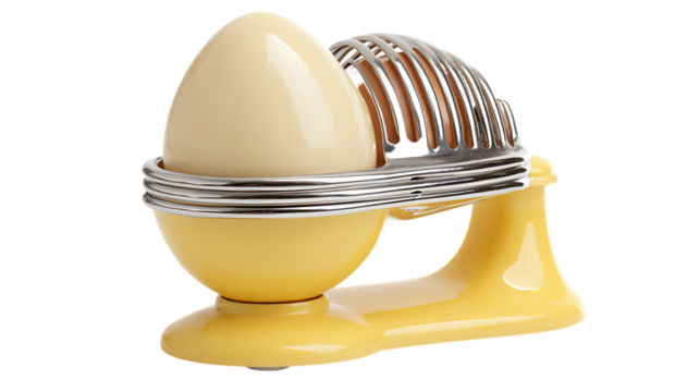 Egg in a vintage yellow egg cup isolated on transparent background