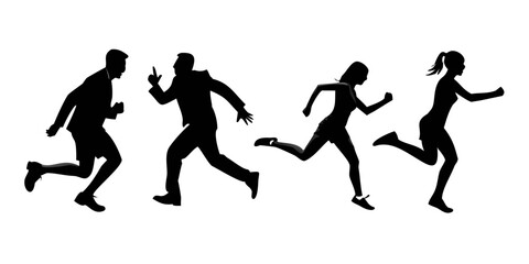 Silhouette of people running, fitness and exercise
