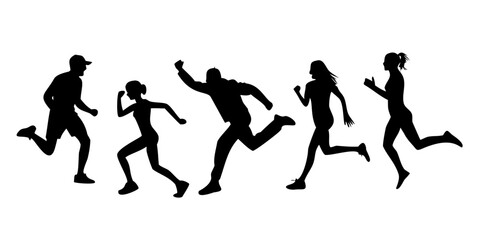 Silhouette of people running, fitness and sport