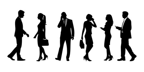 Silhouettes of business people walking and talking