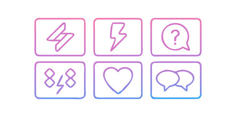 Gradient outline icons of lightning, heart, question mark