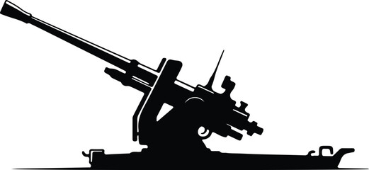 Obraz premium Illustrator Anti aircraft gun artillery military weapon black Silhouette vector