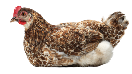 Brown hen isolated on transparent background, a domestic fowl raised for meat