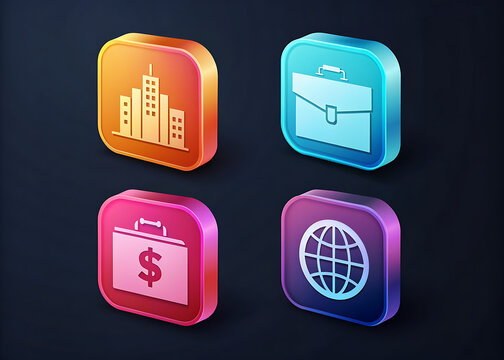 Isometric business icons representing finance and global commerce - Powered by Adobe