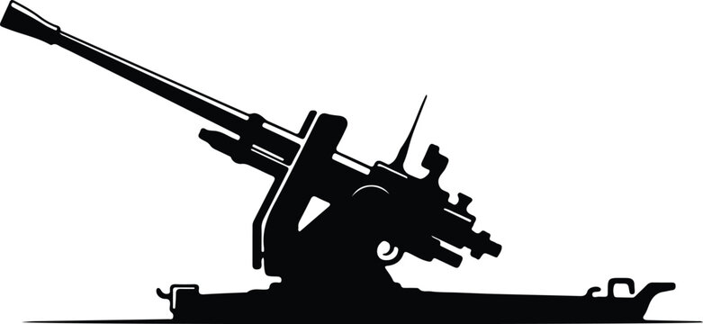 Illustrator Anti aircraft gun artillery military weapon black Silhouette vector