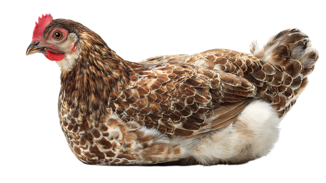 Brown hen isolated on transparent background, a domestic fowl raised for meat
