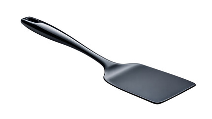 Black spatula with a long handle isolated on transparent background