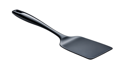 Black spatula with a long handle isolated on transparent background