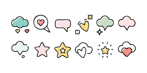 Hand drawn speech bubbles and icons, vector set