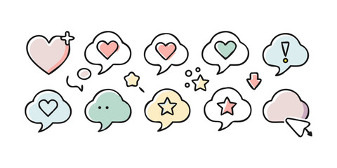 Hand drawn speech bubbles and icons, vector set