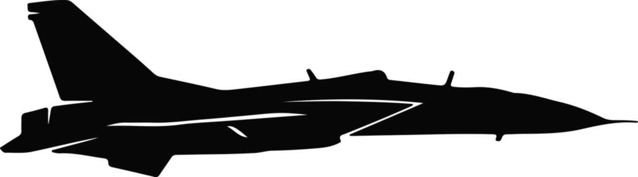 Illustrator F14 Tomcat fighter jet airplane side view Silhouette vector