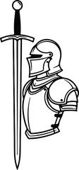 Illustrator Medieval knight armor and sword classic design Silhouette vector