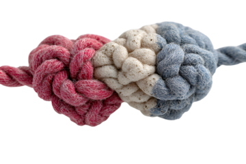 Heart and brain connected by a knot on a white background