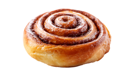 Freshly baked cinnamon roll isolated on transparent background, a sweet delight