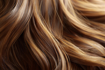 Fototapeta premium Close up of flowing brown hair with natural highlights showcasing healthy movement and glossy strands