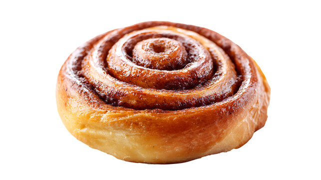 Freshly baked cinnamon roll isolated on transparent background, a sweet delight
