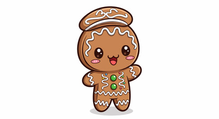 Obraz premium Charming kawaii gingerbread man with festive icing and candy decorations, perfect for holiday designs and sweet celebrations.
