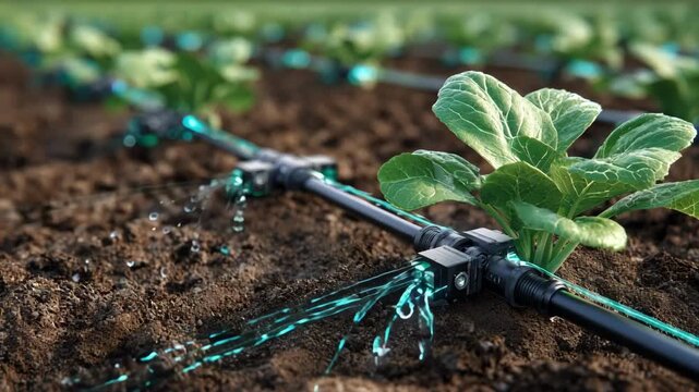 Smart farming technology adjusting liquid nutrient flow in realtime demonstrating ecofriendly adaptive fertilization to maximize crop yield and reduce waste.