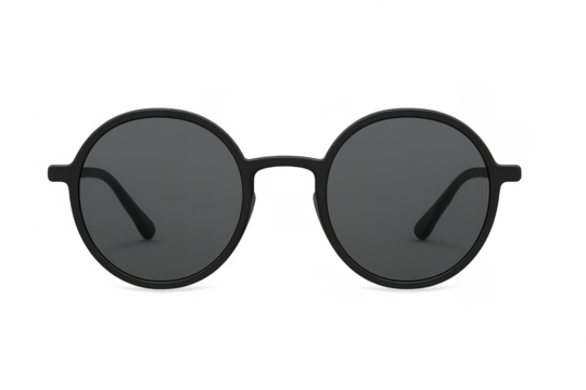 Black round frame sunglasses on transparent background