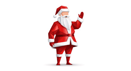 Joyful low poly Santa Claus waving hello, spreading holiday cheer with a friendly gesture for festive promotions and winter campaigns