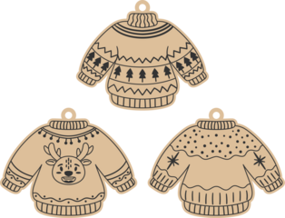 christmas sweater ornament, personalized kids name, custom family names, cute christmas tree hanging ornament, cricut, glowforge engrave, wooden