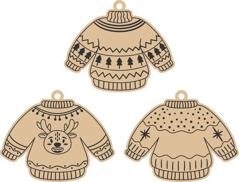 christmas sweater ornament, personalized kids name, custom family names, cute christmas tree hanging ornament, cricut, glowforge engrave, wooden