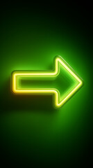 Green neon arrow sign glowing on a dark green background, pointing rightward. 79 characters.