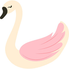 Elegant Cream Colored Swan with Pink Feather Detail Gracefully Posed on a White Background with Closed Eyes and Gentle Curves