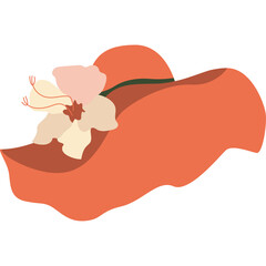 Elegant Orange Sun Hat Adorned with Delicate Floral Embellishments and a Green Ribbon Band Perfect for Summer Outings and Beach Vacations