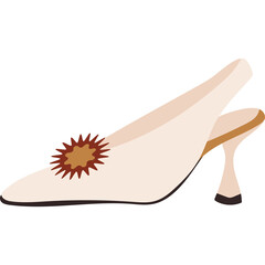 Elegant Off White Slingback High Heel Shoe with Starburst Embellishment on Toe and Thin Stiletto Heel Isolated on White Background