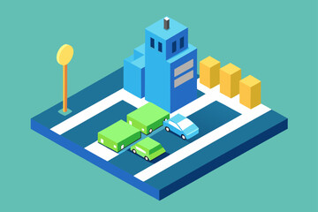 Flat Design Isometric City with EV Station