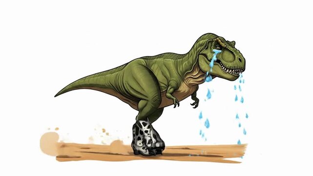 Crying Cartoon Dinosaur on Roller Skates &ndash; Funny Animated Character