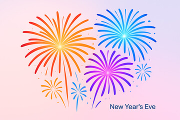 Colorful fireworks exploding in night sky on festive background, new year&rsquo;s eve celebration illustration for holiday design